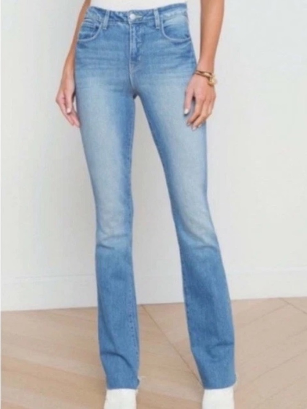 L'AGENCE Ruth Straight Jeans Womens 31 Cowan Blue Excellent High Rise Raw Hem
